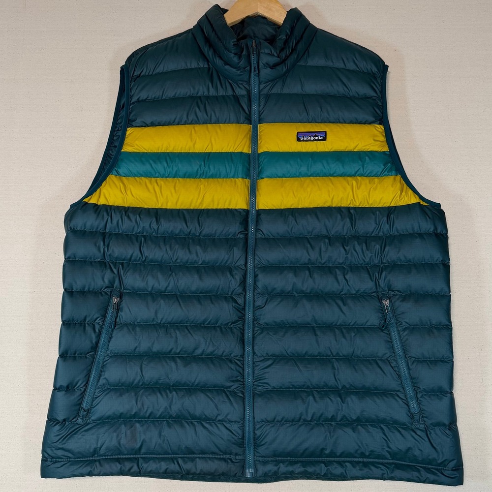 Patagonia Down Sweater Vest Mens XXL Dark Borealis Green Striped 84622 FA21